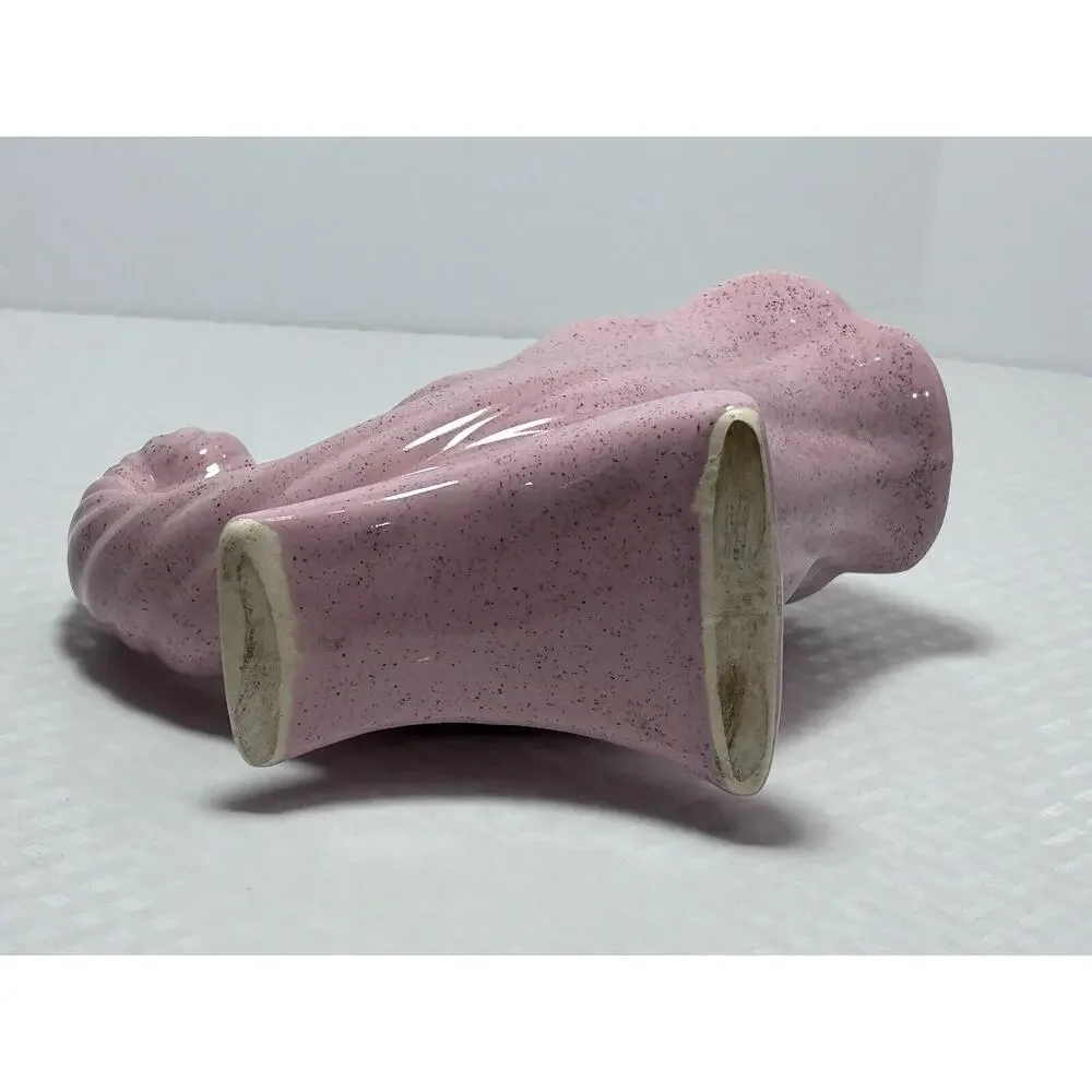 Vintage‎ Cornucopia Horn Art Plenty Pottery Vase Planter Pink Speckled Glaze